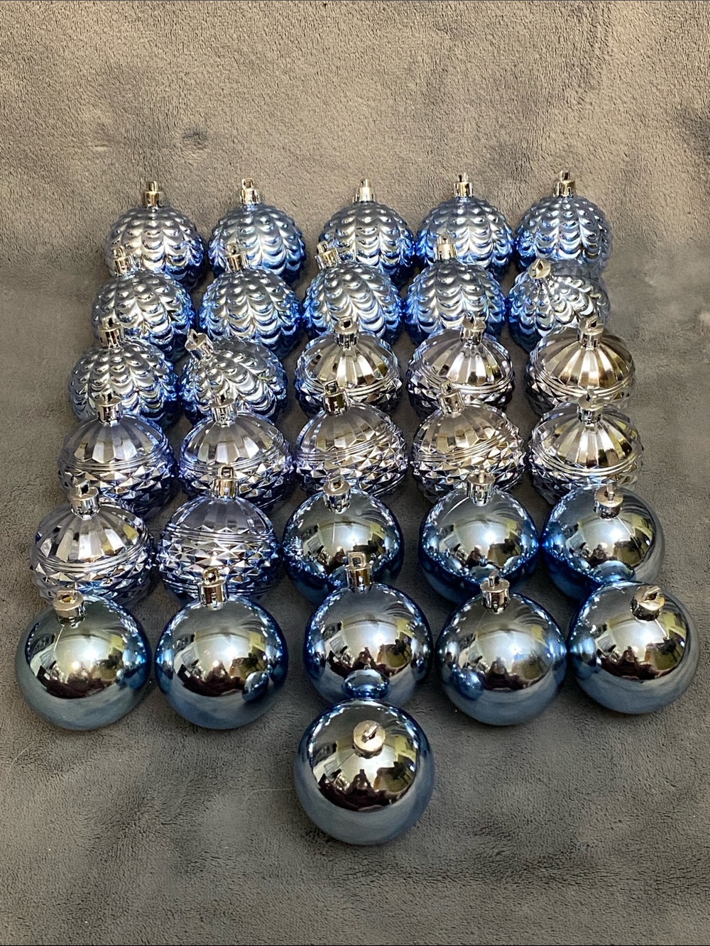 Lot of 31 Icy Blue Shatter Proof Christmas Holiday Ball Ornaments